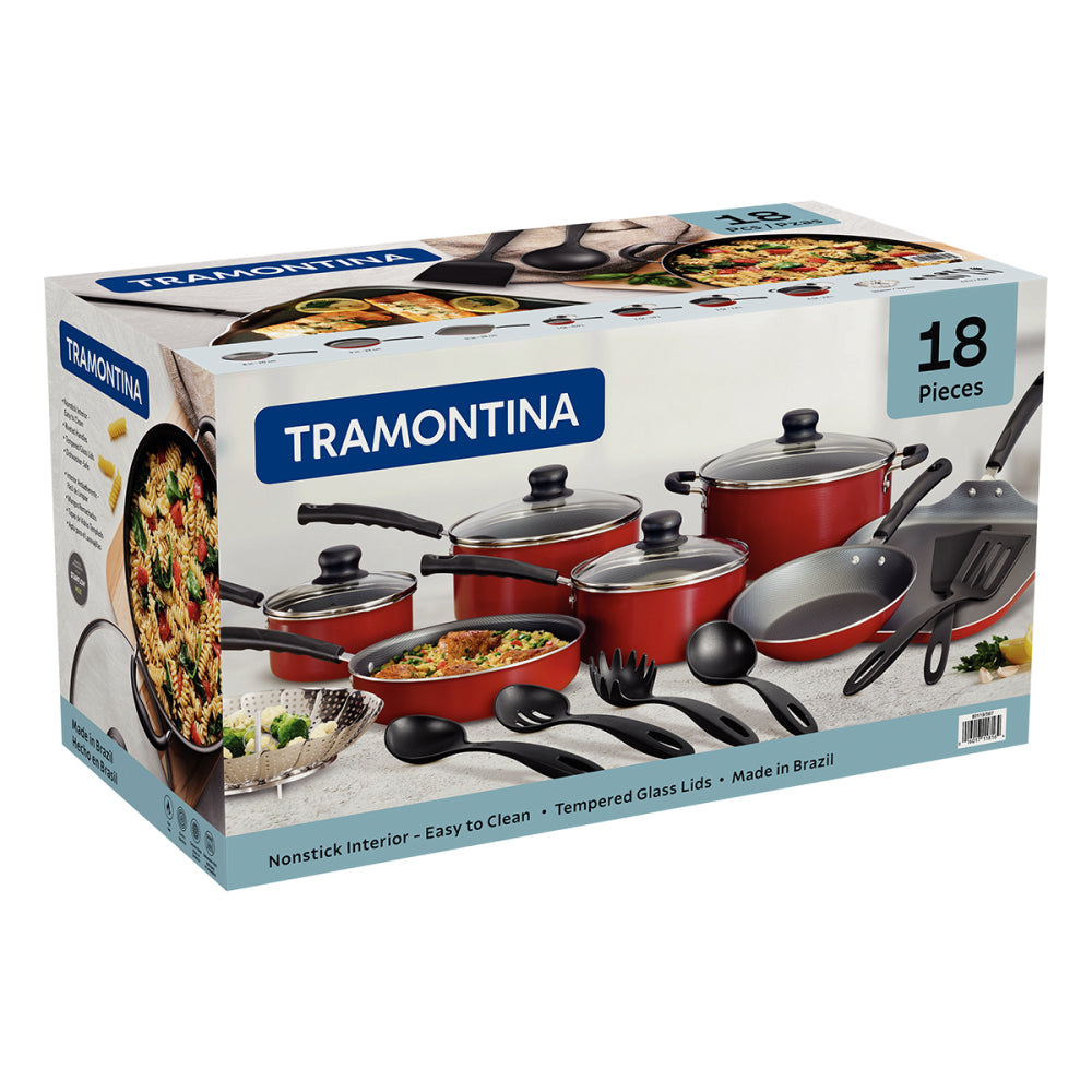 Batería De Cocina Juego De Ollas Tramontina 18 piezas Rojo