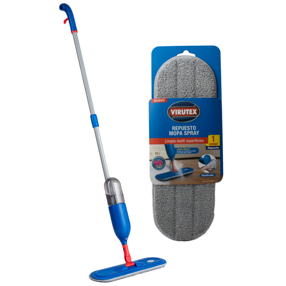 Pack Mopa plana Virutex de microfibra con spray +1 repuesto