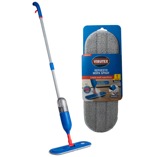 Pack Mopa plana Virutex de microfibra con spray +1 repuesto