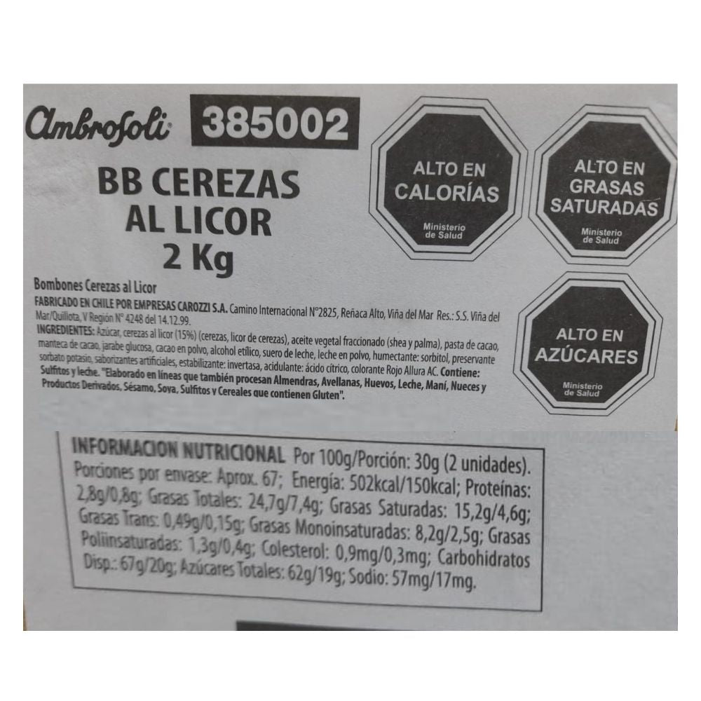 Cereza al coñac Ambrosoli caja 2 kgs