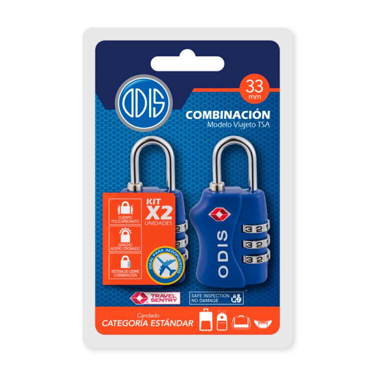 Pack 2 Candados Odis TSA 33ml Azul
