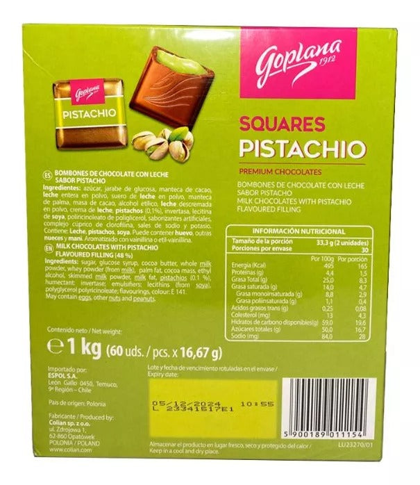 Pack 4 Cajas Bombon Chocolate Goplana 1 Kg Sabor Pistacho