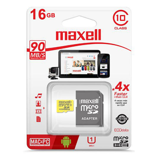 Micro Sdhc Maxell 16gb Clase 10 + Adaptador