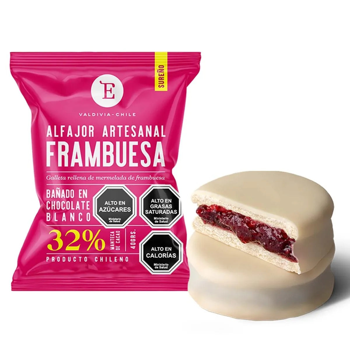 Alfajor Artesanal Entrelagos 32% Frambuesa x 4 unid.