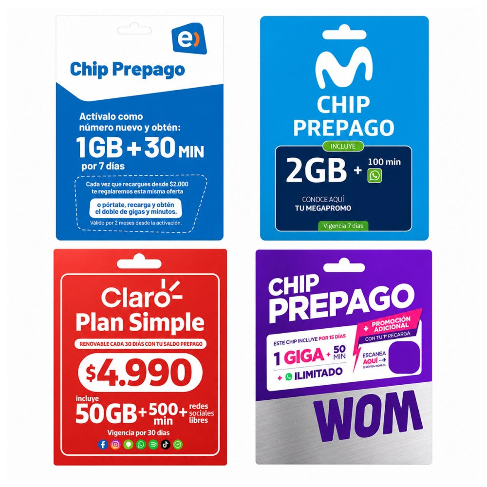 Pack 100 Chip (50 Entel+25 Movistar+15 Claro+10 Wom)
