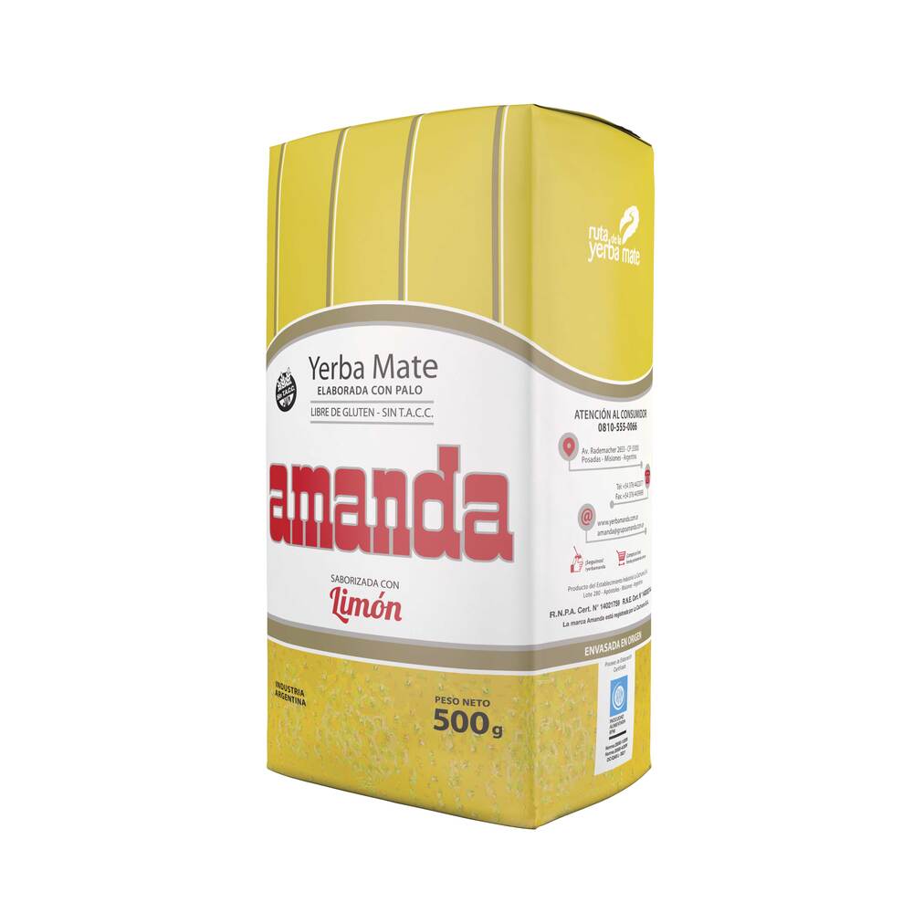 Pack 5 Yerba Mate Amanda sabor limón 500gr