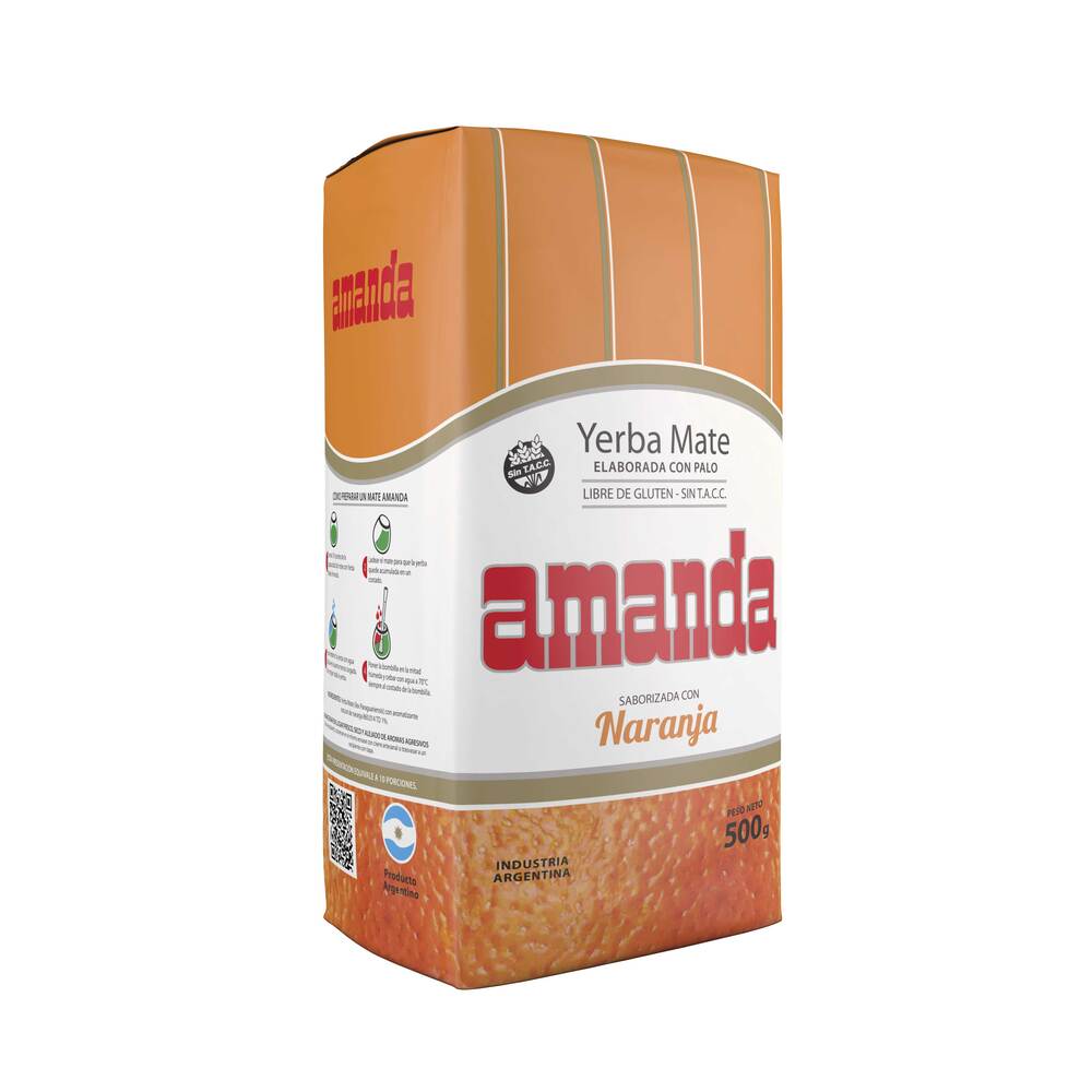 Pack 10 Yerba Mate Amanda sabor naranja 500gr