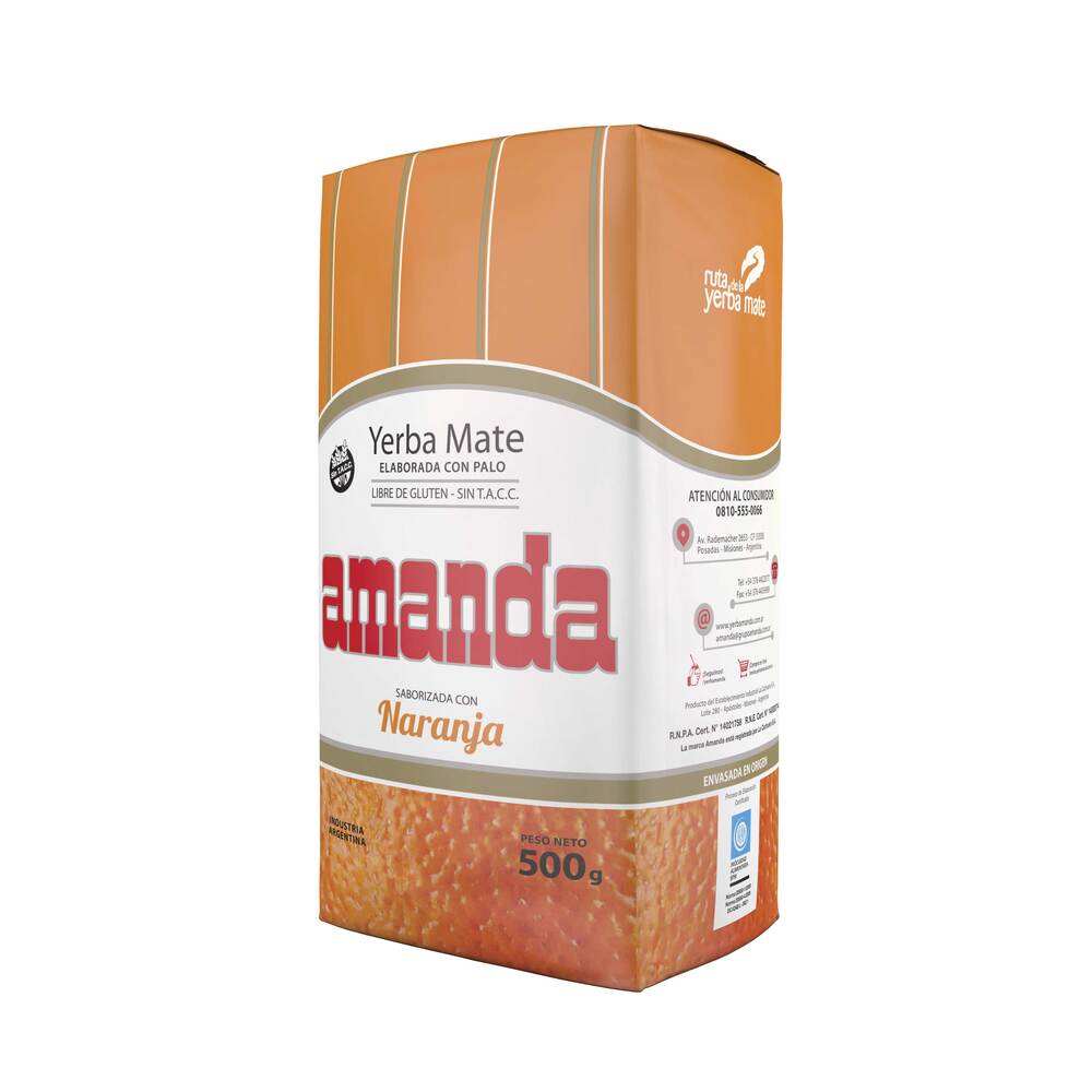 Pack 5 Yerba Mate Amanda sabor naranja 500gr